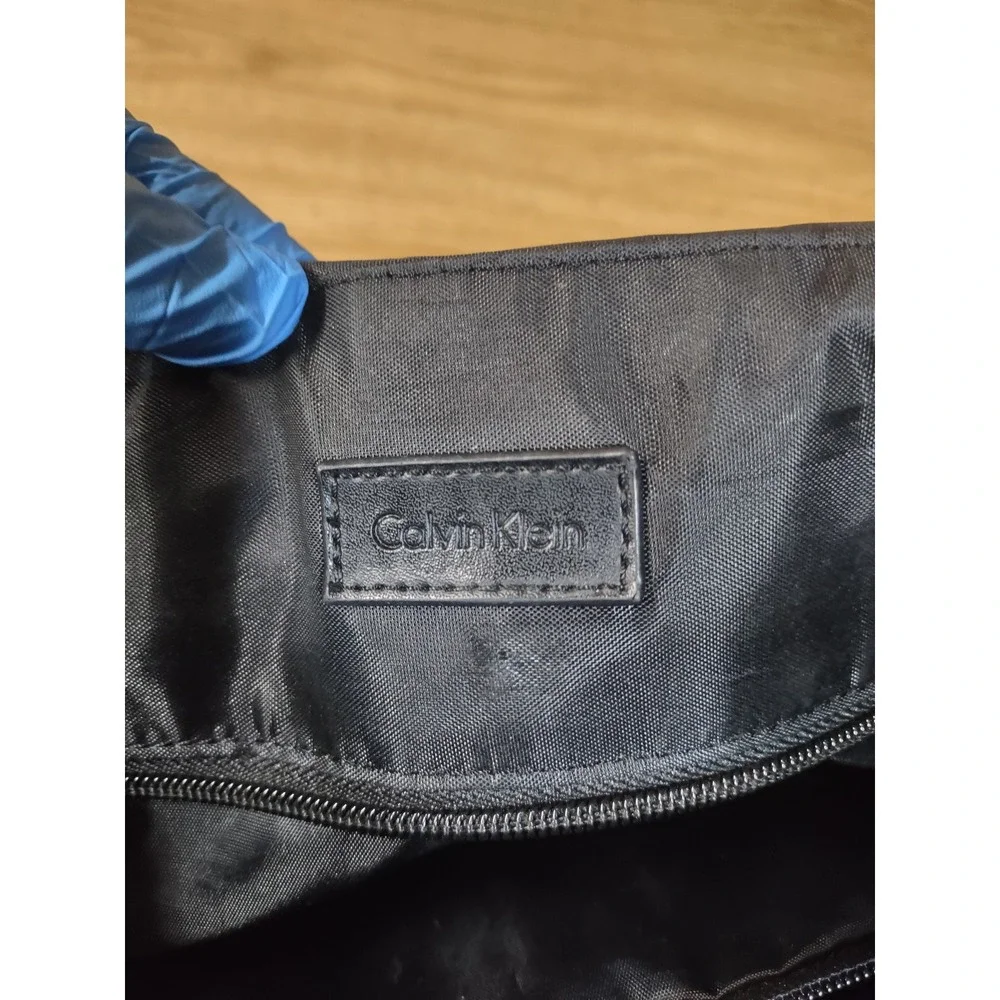 Calvin Klein Black Nylon Leather Trim Messenger Bag Crossbody Laptop Briefcase